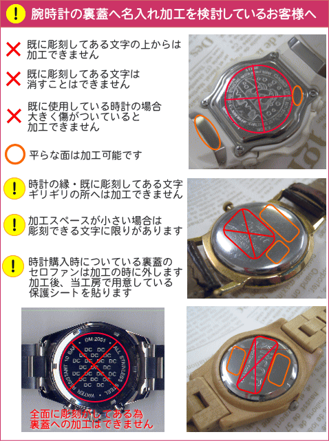 腕時計の裏蓋への名入れの注意事項